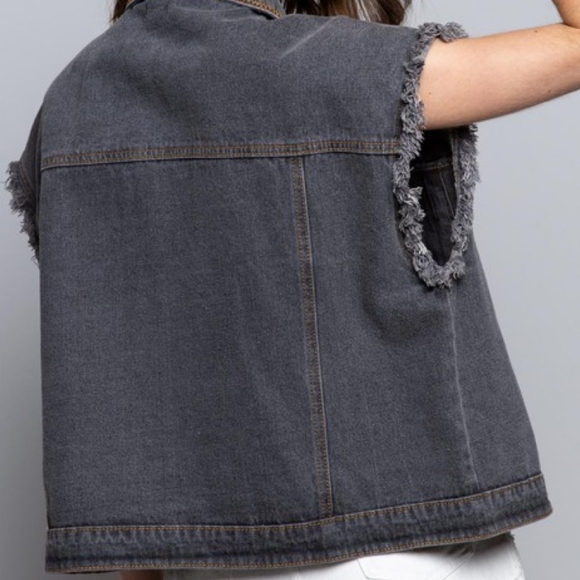 POL Plaid Pocket Short Sleeve Denim Jacket SOLD OUT - Picture 4 of 5